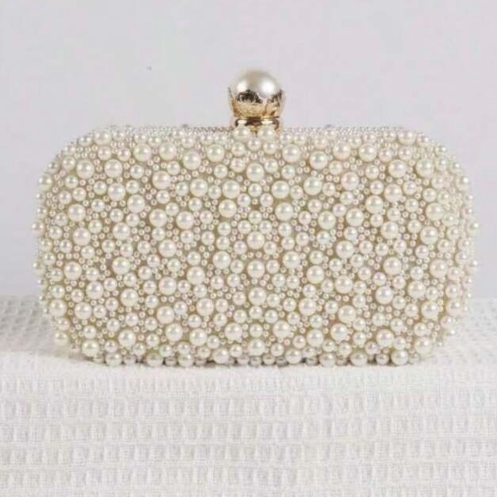 Elegant Cream and Gold Pearls  Embellished Clutch